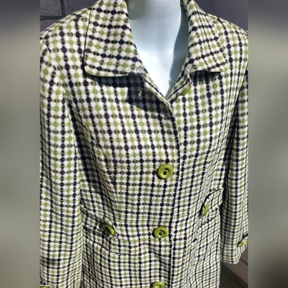Retro Green Black Plaid 3/4 Length Tailored Coat Jacket Size Medium - Picture 4 of 16